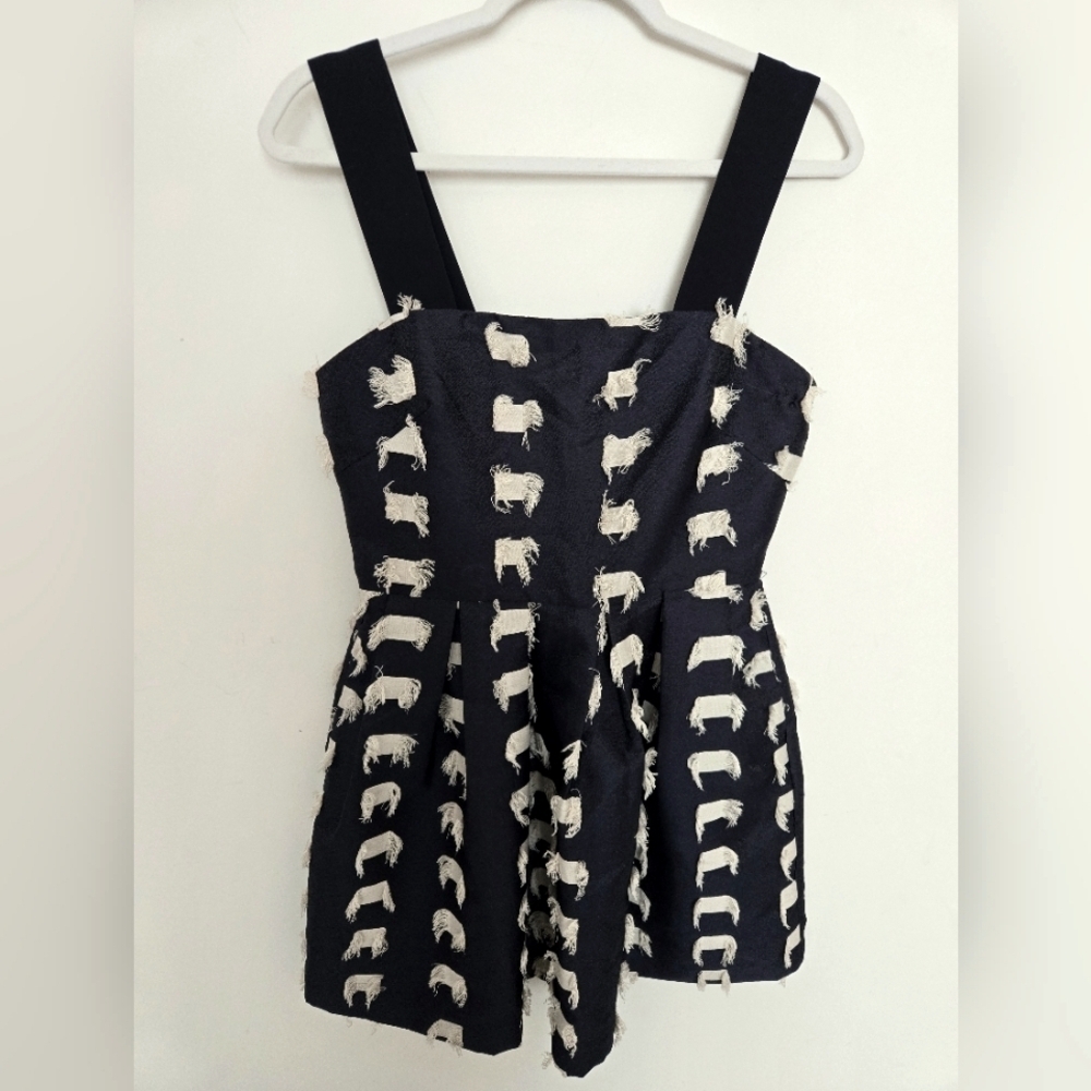 FRNCH navy blue and white elegant cocktail wedding guest dress pockets | M